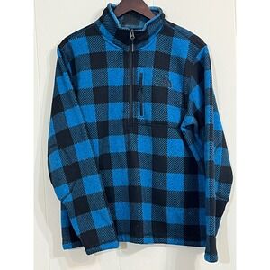 The North Face Fleece‎ Pullover Quarter Zip Plaid Blue Black Mens Size M